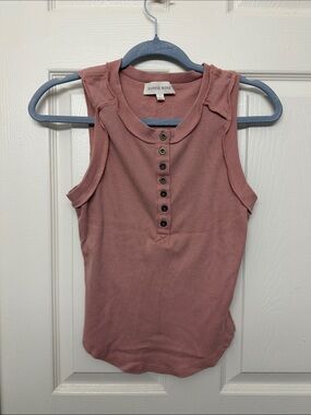 Hippie Rose Dusty Rose Ribbed Henley Tank Top